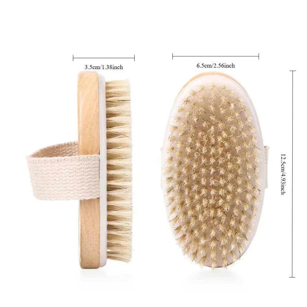 Natural Bristle Bath Brush Exfoliating Shower Brush Wooden Body Scrub Back Massager Woman Man Wet Dry SPA Brush Skin Care