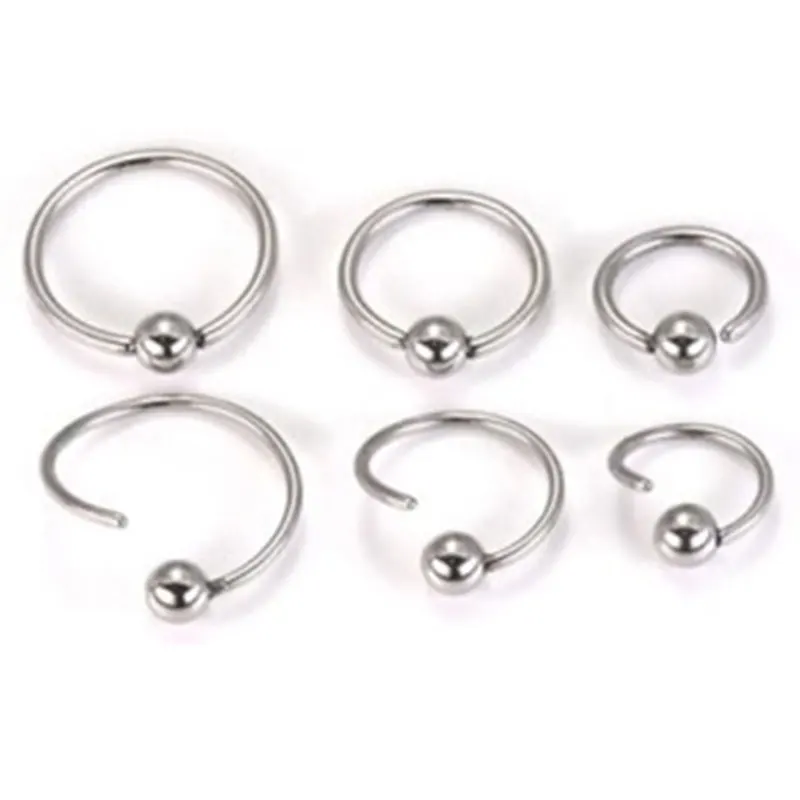 316L Stainless Steel Nose Rings Hoop Annealed Fixed Ball BCR Circular Steel Nose Ring Piercing Jewelry