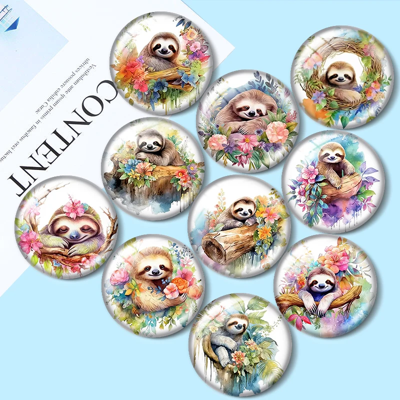 

Color Flower Sloth 12/18/20/25mm glass cabochon bracelet pendant rings for jewelry demo earrings back Making findings