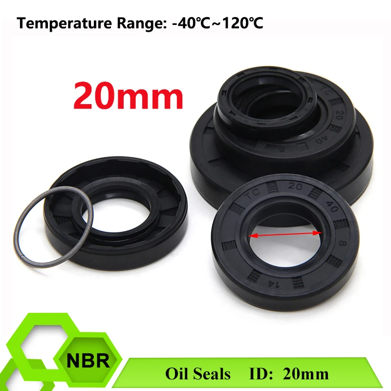 2/5pcs NBR Oil Seals Gasket ID 20mm TC-20*27/28/30/32/34/35/37/38/40/42/45/47/50*5/6/7/8/10/12mm Nitrile Rubber Shaft Double Lip