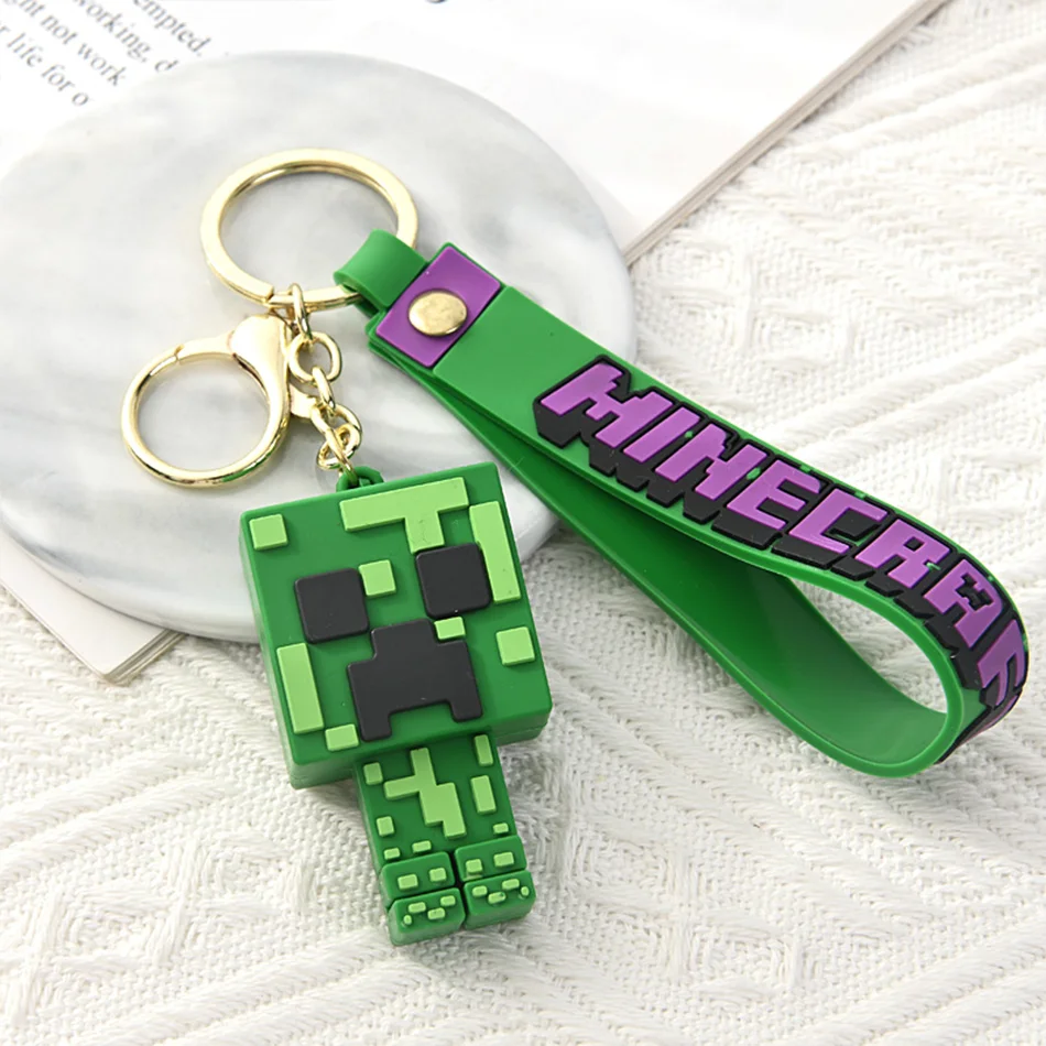 Game Minecraft Figure Model Toys Pixel Keychain My World Cartoon Creeper Doll Silicone Pendant Keyring Car Backpack Key Gifts