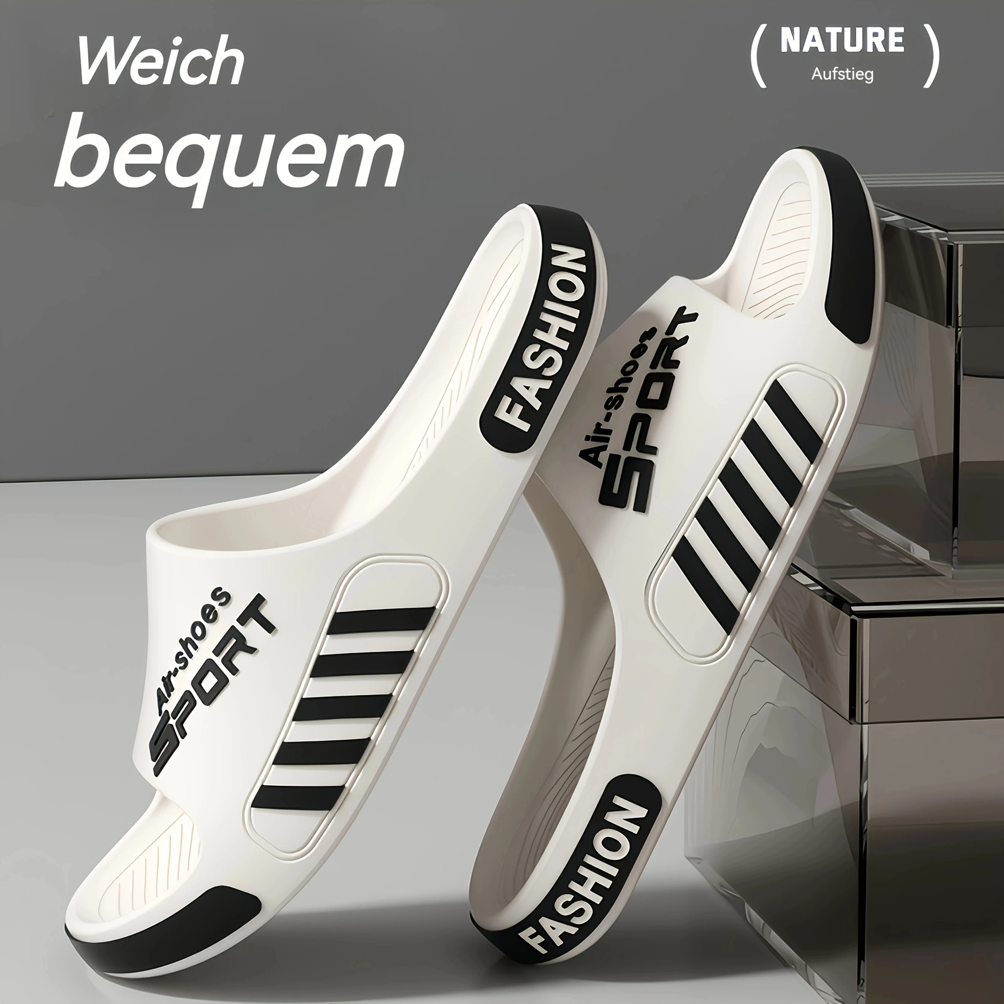 Fashion Striped Sport Slippers For Men Soft Cushion EVA Anti-slip Bathroom Walking Slides
