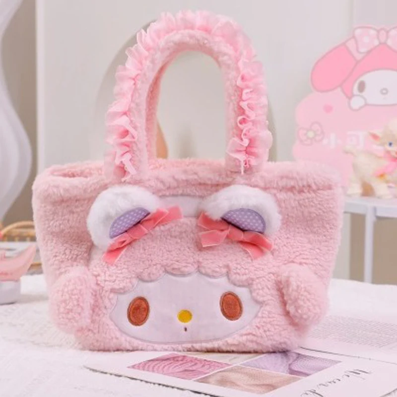 Bolsa de cosméticos de dibujos animados Kawaii, bolso de encaje con lazo portátil My Melody, bonito bolso Bento Sanrios, paquete de restos de algodón, bolso para niños