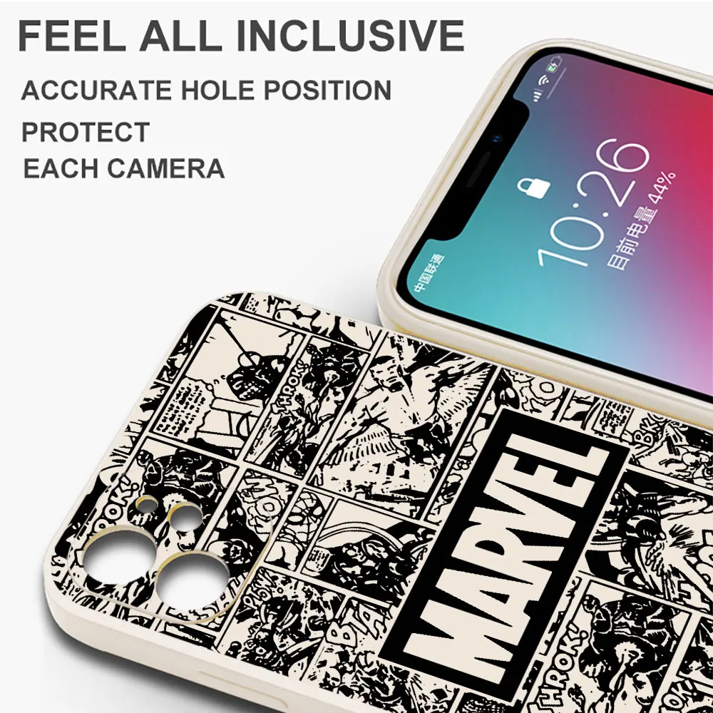 Square Liquid Cover Phone Case for Xiaomi Redmi 10C 9 12 4G 10A 9T 10 K40 Pro 9C 9A 9I Marvel superhero logo Bag Silicone