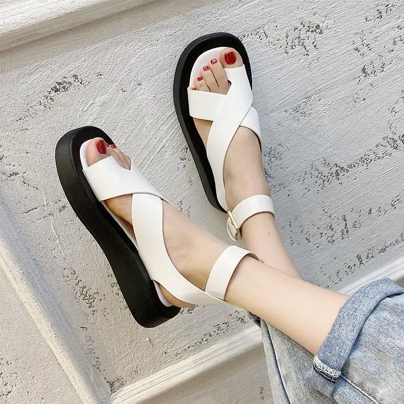 Women\'s Sandals 2024 Summer Solid Color Comfortable Female Beach Shoes Chunky Sandalias Non-Slip Shoe Platform Zapatillas Mujer