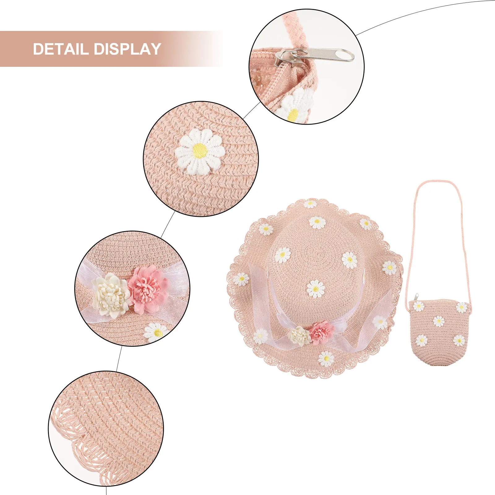 

2Pcs Straw Sun Hat Daisy Design Lightweight Comfortable Breathable Summer Sun Protection Hat Pink