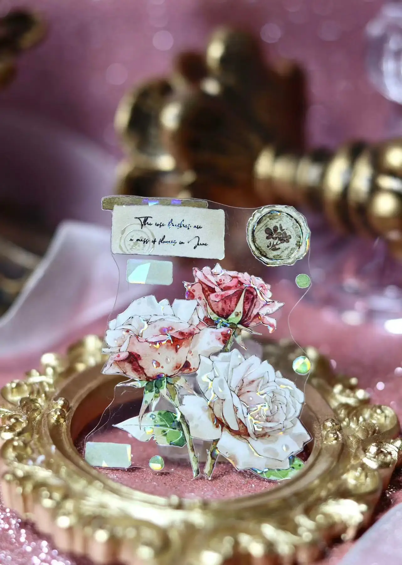 شريط واشي زهري عتيق للحيوانات الأليفة ، ملصق زخرفي لصنع البطاقات ، خطة سكرابوكينغ سهلة الاستخدام ، وردة حمراء وزهرة بيضاء #6