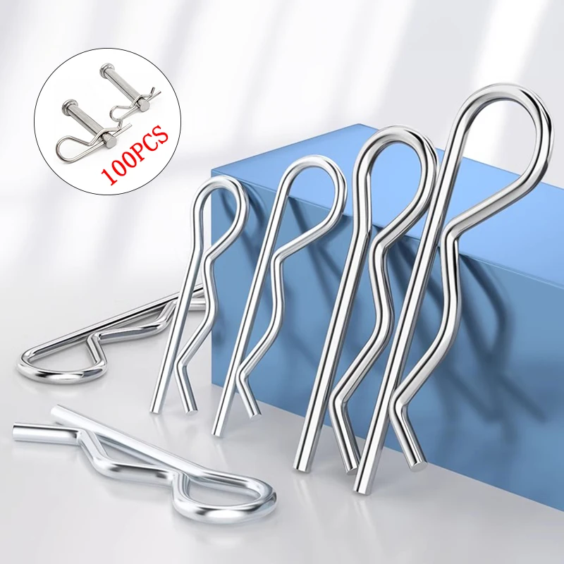 100pcs Boxed R-type Metal Pin, Stainless Steel Elastic Safety Pin Buckle Hardware Fastener, Used for Repairing Car Trailers