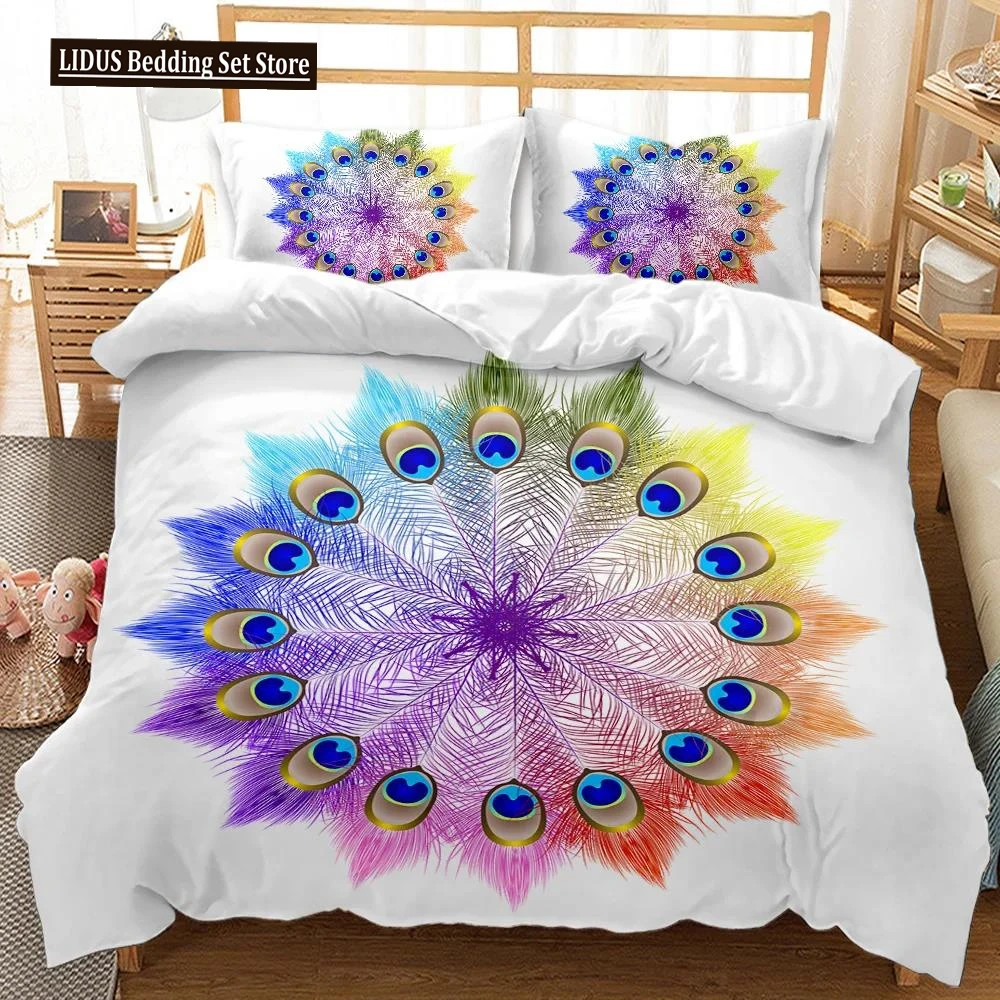 Peacock Duvet Cover Set Bohemian Peacock Abstract Bird Exquisite Tail Bedding Set Double Queen King Size Polyester Qulit Cover