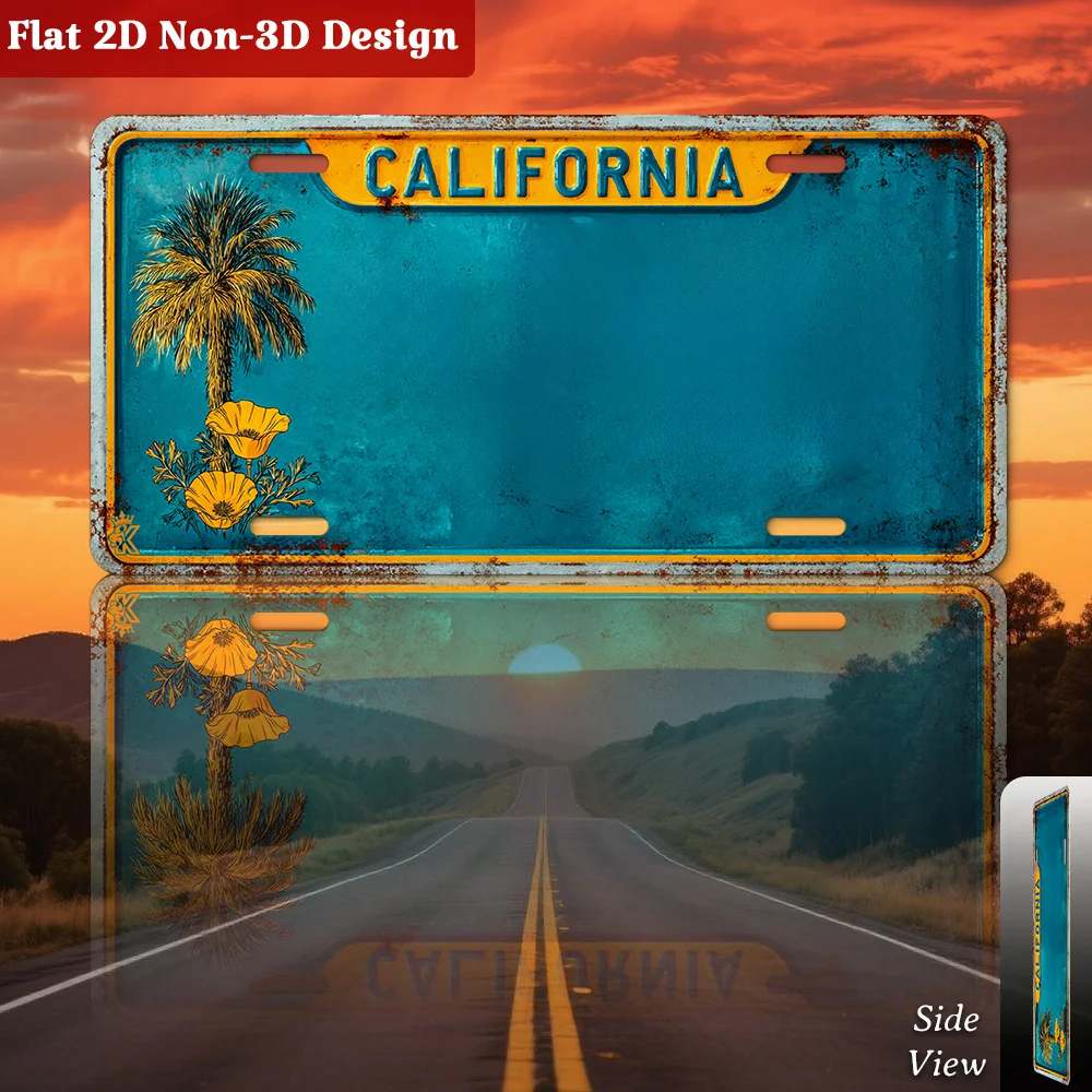 Customizable, Golden Coast  California Palm Tree Scene Decorative License Plate, Only for Decoration, Retro Coastal Accent for W view 5