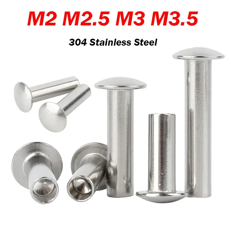 

GB873 M2 M2.5 M3 M3.5 A2 304 Stainless Steel Oval Head Semi-Tubular Rivets Round Head Half Hollow Shank Length 3~40mm