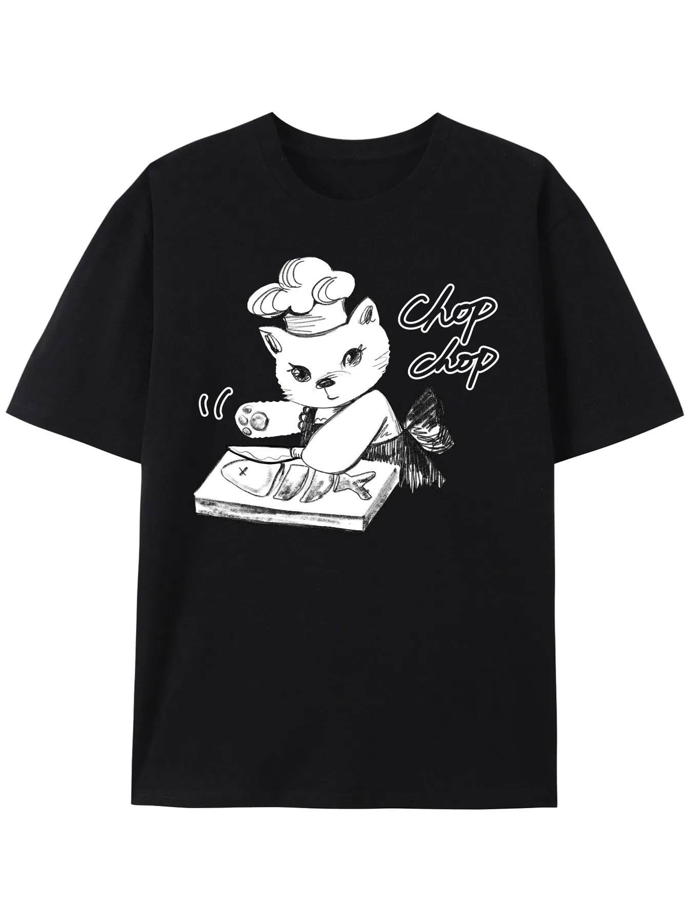 

Chop Chop Chef Cat Graphic T-Shirt - Black