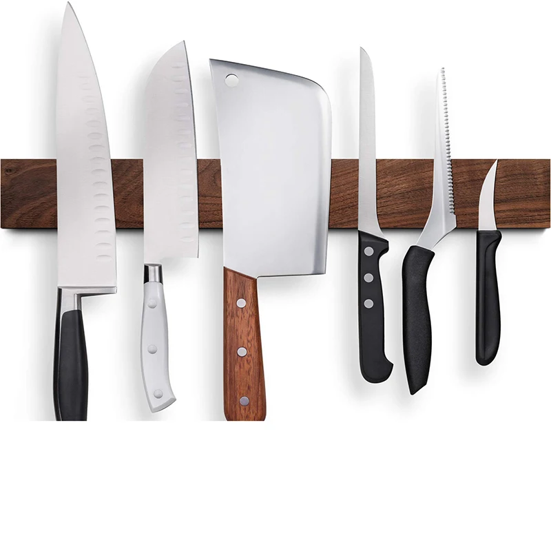 

30- 40CM Wall-mount Magnetic Knife Holder Wood Magnet Strip Kitchen Japanese Cleaver Meat Fish Knife Rack Hanging Accessories