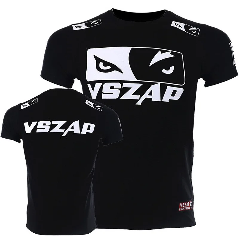 Vszap koszulka fitness MMA walka Sanda tajski boks sport trening mięśni bieganie osobowość wilcze oczy z krótkim rękawem