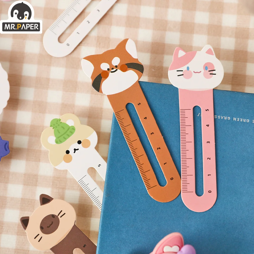 Mr. Paper 30Pcs/Box Cartoon Animal Bookmark Cute Bear Kitten Student Ruler Bookmark  Students Supplies