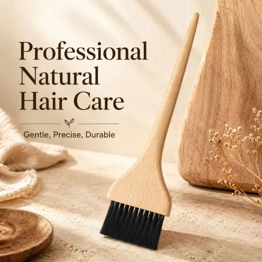 Bamboo Hair Dye Brush Wide Brush Bristles Solid Wood Handle Salon Coloring Tool Sharp Point Tail Design Point Tail Hair Brush