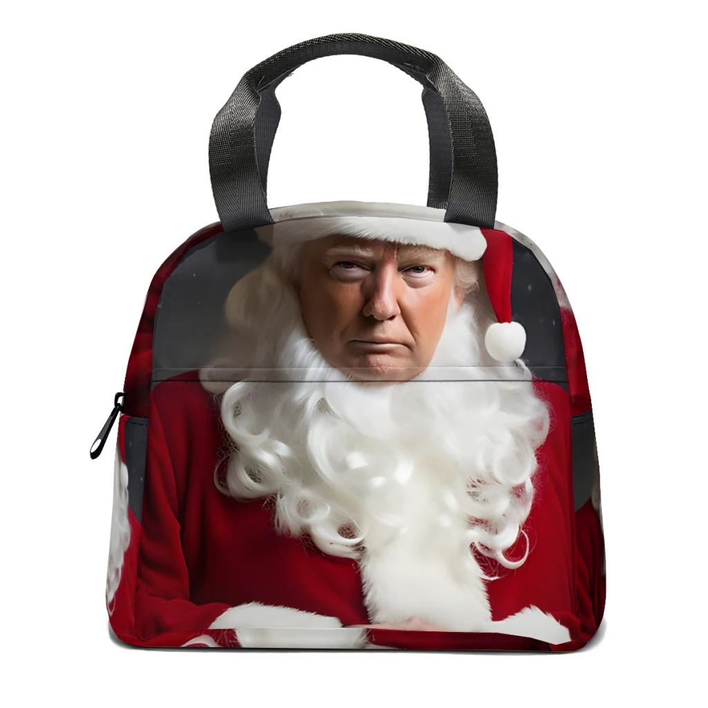 

Donald Trump At Christmas Portable Lunch Bag Food Thermal Box Durable Cooler Lunchbox with Shoulder Strap Picnic Bag Office