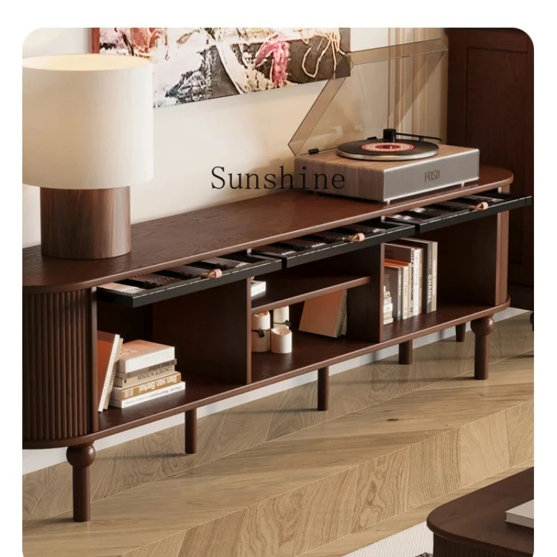 

French retro solid wood TV floor storage locker integrated living room high sense