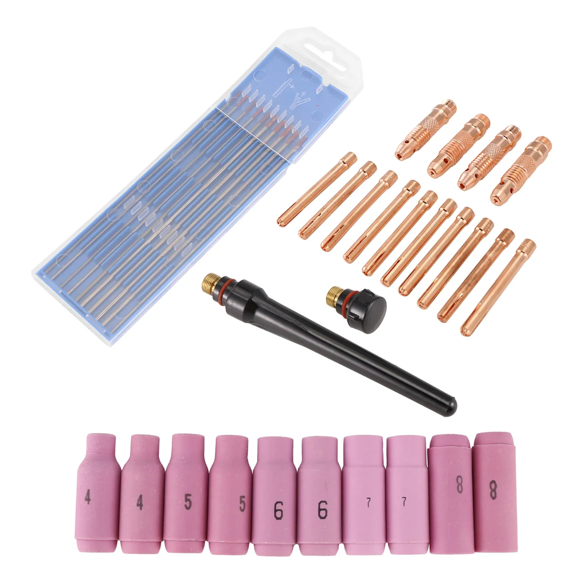 Hot New TIG Welding Accessories Set, Adapter Sleeves+ Housing+ Ceramic Nozzles+ Tungsten Electrodes for WP-26 TIG Welding Torch