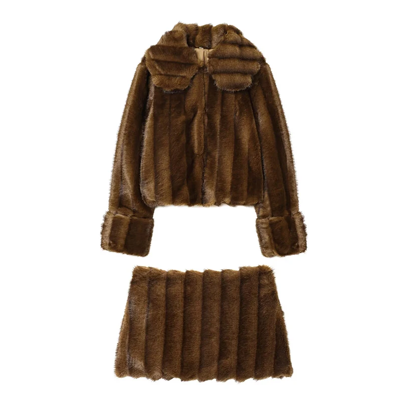 Guobioziy 2026 Autumn Winter Two Piece Co ord Set Lapel Cropped Outerwear  Old Money Aesthetic Social Gathering Outfit Viral Tre