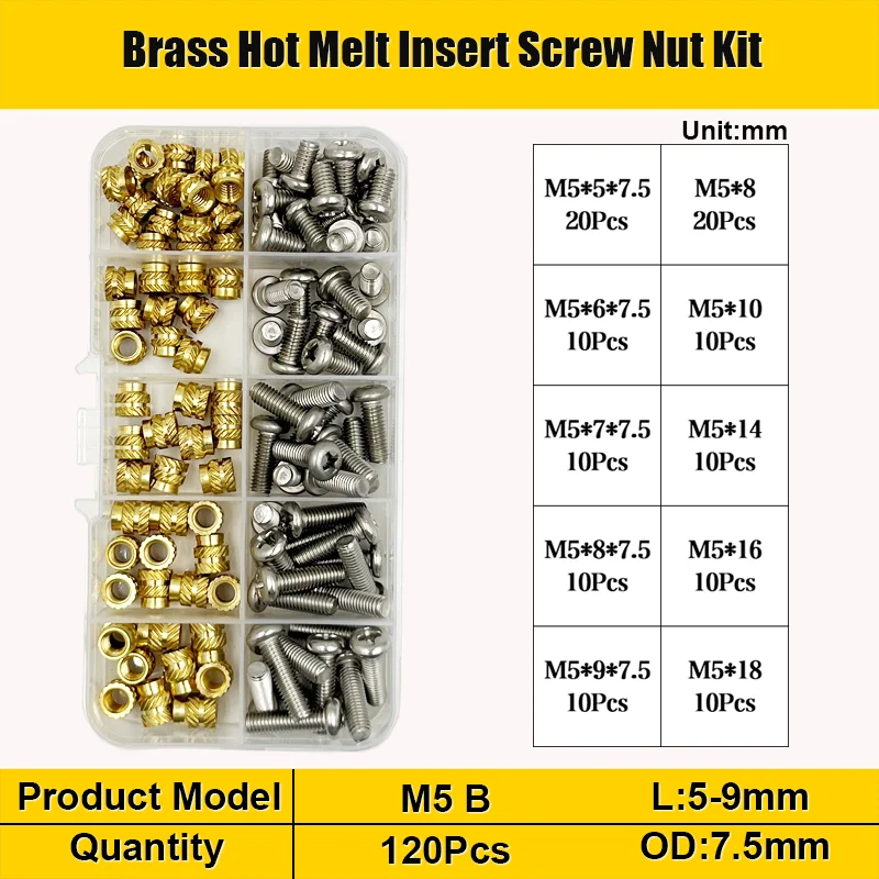 M1,4 M1,6 M2 M3 M4 M5 Messing Hot Melt Einsatz Rändelmutter und Edelstahl Schraubensatz Einsatzmutter Gewinde gerändelte Einbettungsmutter – Detail 7