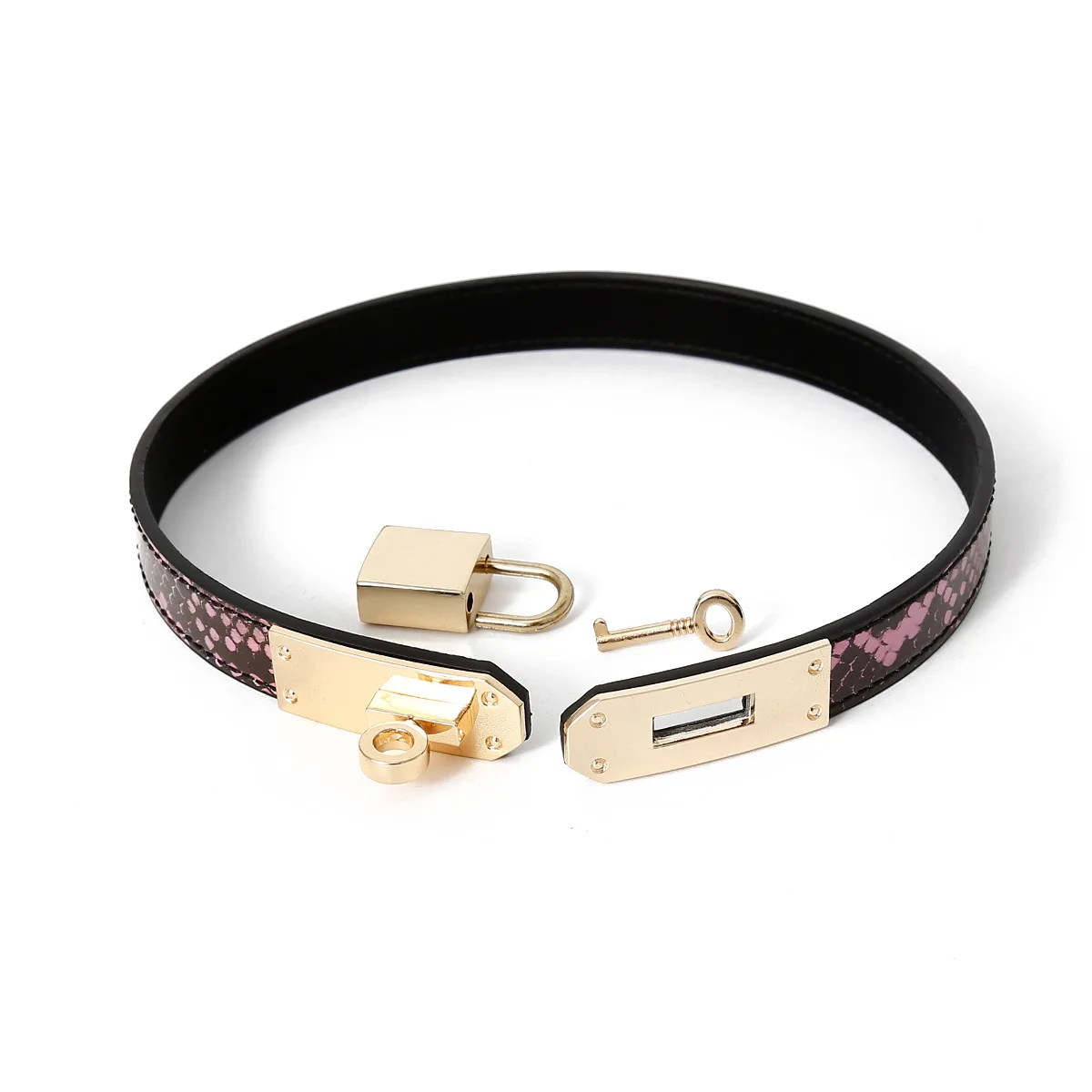 

Exotic Wrist Accessories of Snake Pattern PU Leather Bondage Fetish Collar with Metal Lock for Women Sexy Costumes Flirting