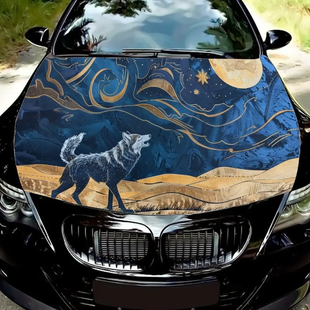 

Звездный волк, ходящий в пустыне, обертка на капот автомобиля, цветная виниловая наклейка, графический капот для грузовика, автоаксессуары, украшение, наклейка, подарок