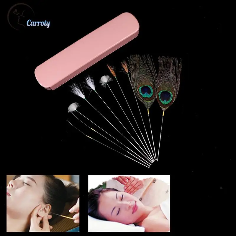 1 set Earwax Cleaner Kits  Ear Massage Set Earwax Cleaner Kits Goose Feather Stainless Steel Earpick Wax