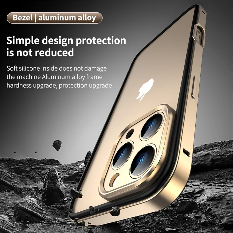 Luxury Aluminum Metal Light Frame For iPhone 13 14 Plus 15 16 Pro Max Bumper Case Ultra Thin Desert Gold Alloy Lens Protective