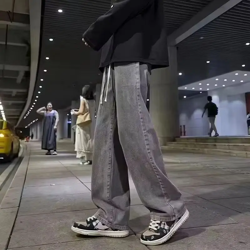 2025 جديد الكورية الرجال جينز طويل غير رسمي رجل كلاسيكي مستقيم الدينيم بنطال ذو قصة أرجل واسعة صالات رياضية بلون أزرق فاتح رمادي أسود M-3XL #2