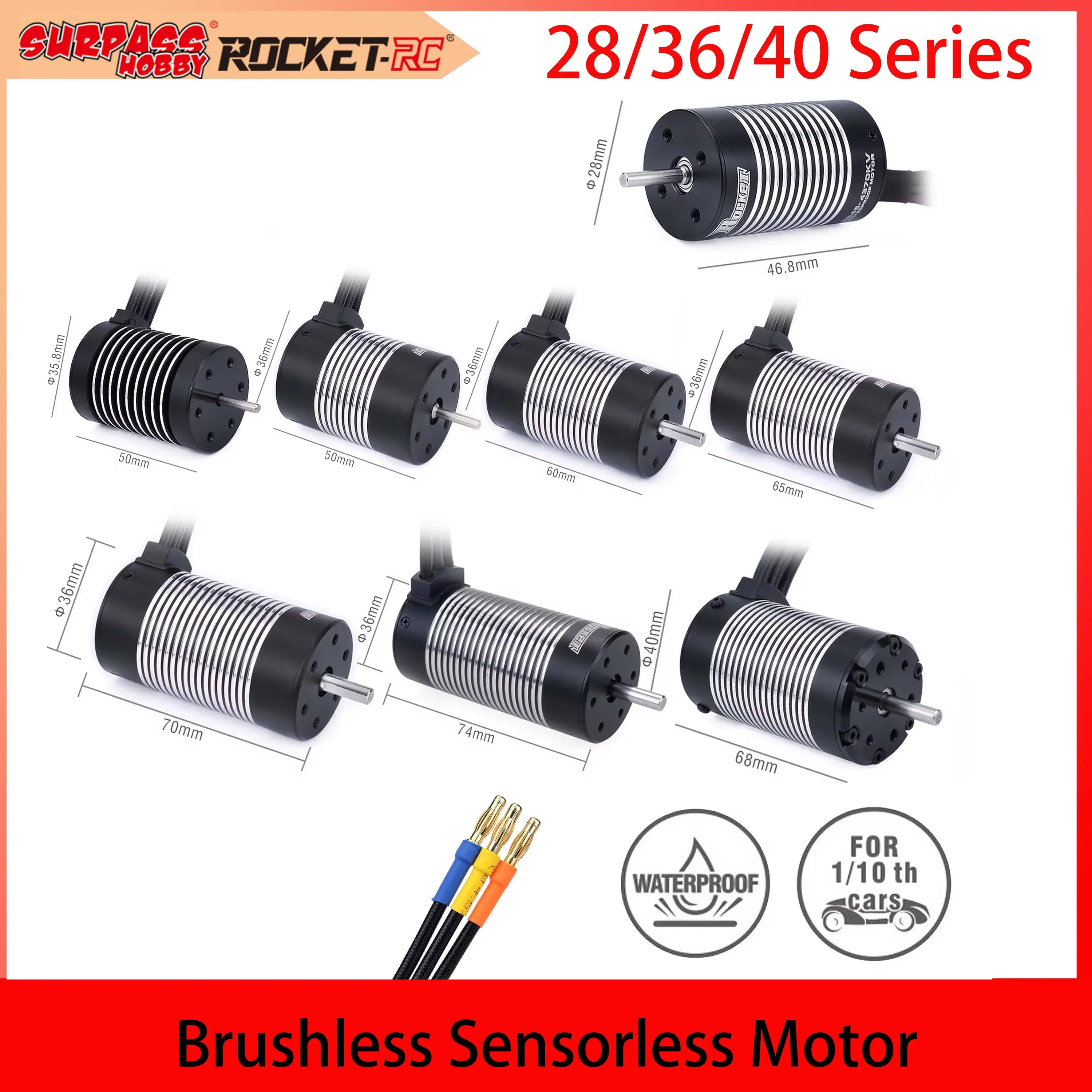 Rocket Brushless Sensorless Motor F540 2845 3650 3660 3670 4068 Waterproof 1900-7700KV for 1/10 1/12 RC Car Traxxas WLtoys 10428