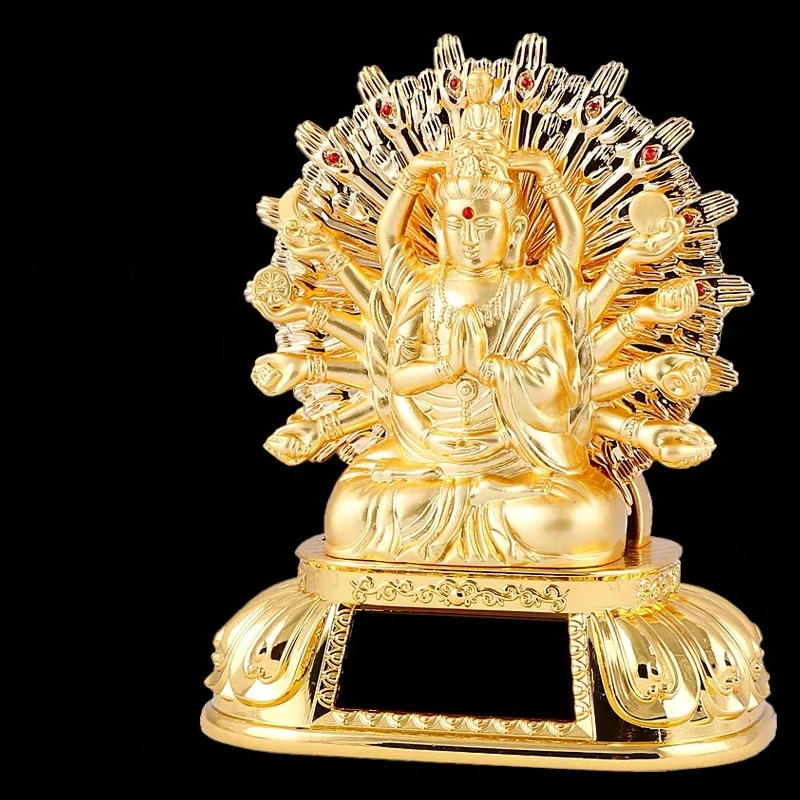 

1 pc alloy Solar powered car mounted accessories Buddha Statue Sculpture Crafts Feng Shui Accessories pray for auspiciousness