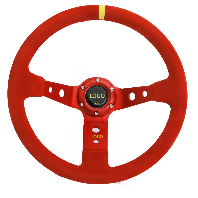 

Модификация автомобиля 14-дюймовый (350 мм) красный замшевый руль Глубокая вогнутая конструкция Улучшенная ручка Универсальный модифицированный стиль