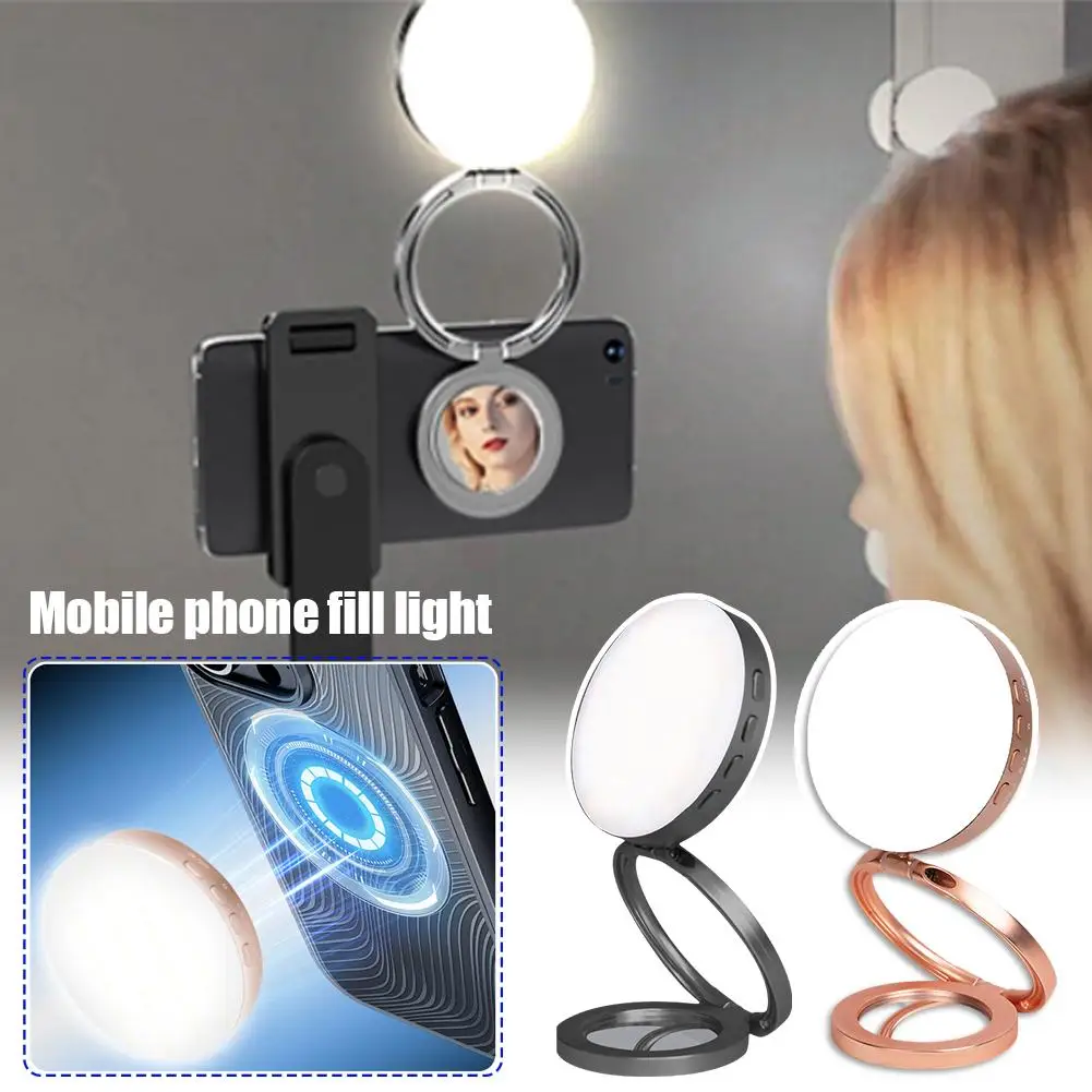 Foldablbe Magnetic LED Fill Light for Phone Selfie Light LED Video Light 2500K-9000K Makeup Mirror for Smartphone Vlog Self H7U3