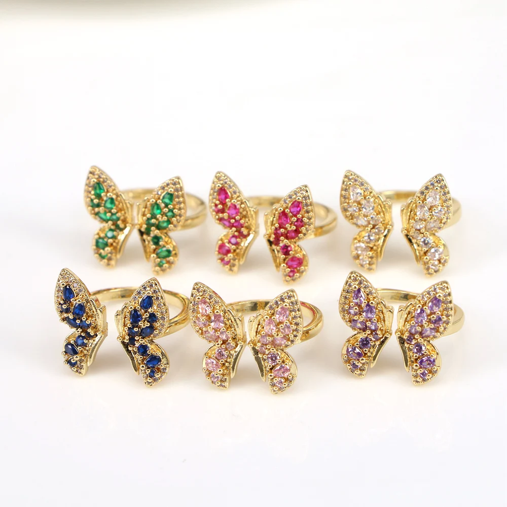 

5PCS, Crystal Butterfly CZ Ring for Women Adjustable Open Design Pave Zircon Butterfly Ring Wedding Jewelry Gift