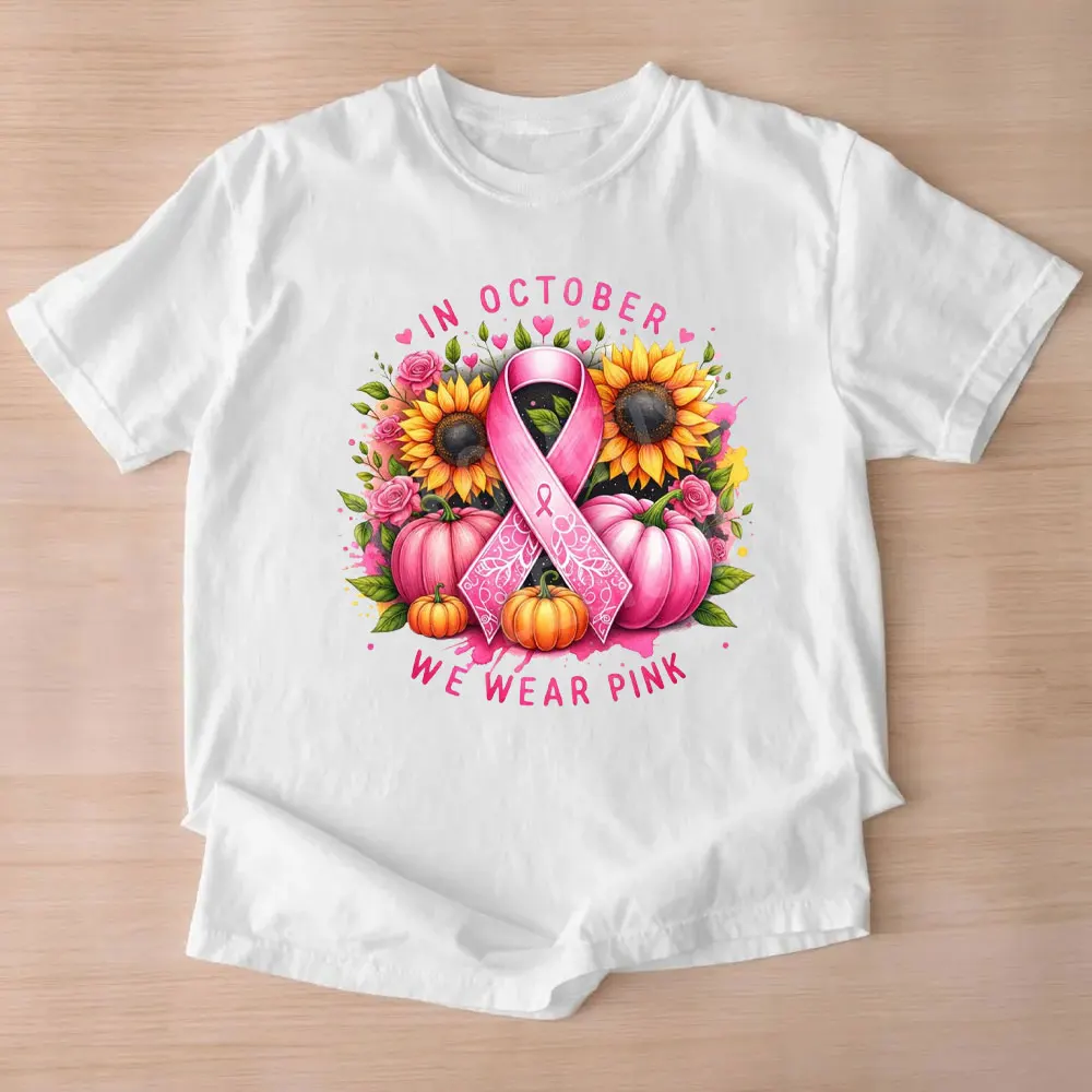 

В октябре мы носить розовая футболка, рубашка с раком молочной железы, футболка с графическим принтом и тыквой подсолнухом, женские хлопковые футболки с круглым вырезом