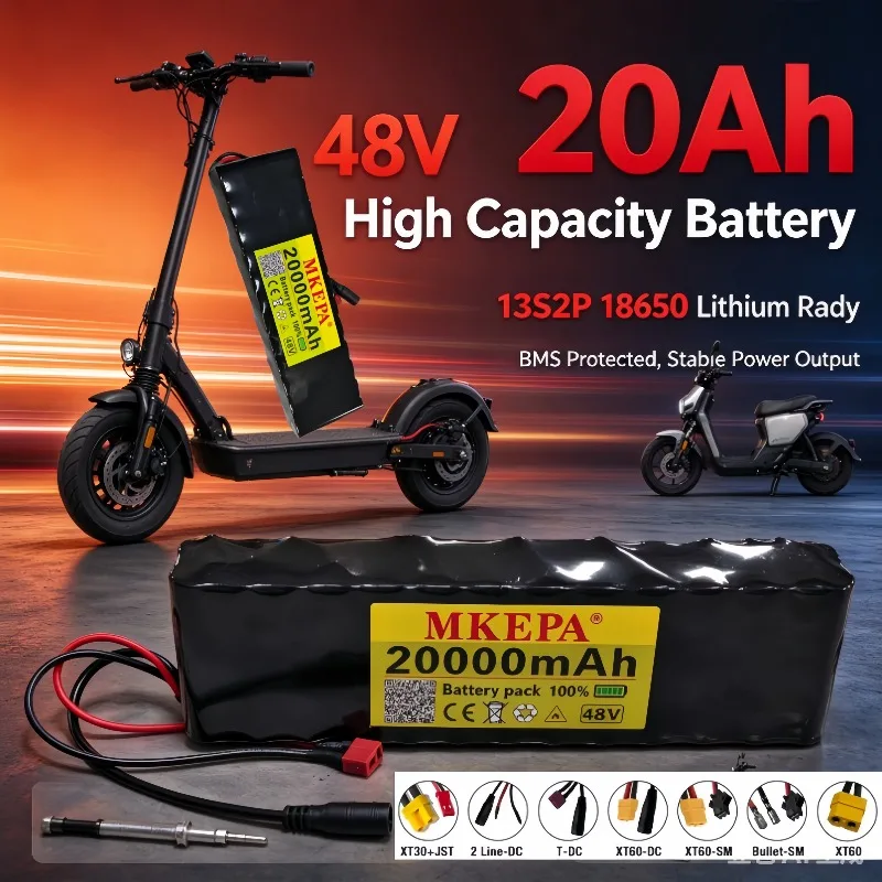 MKEPA 48V 20000mAh Lithium Battery 13S2P 18650 Cell Pack, 750W Electric Scooter Motorcycle Power Battery