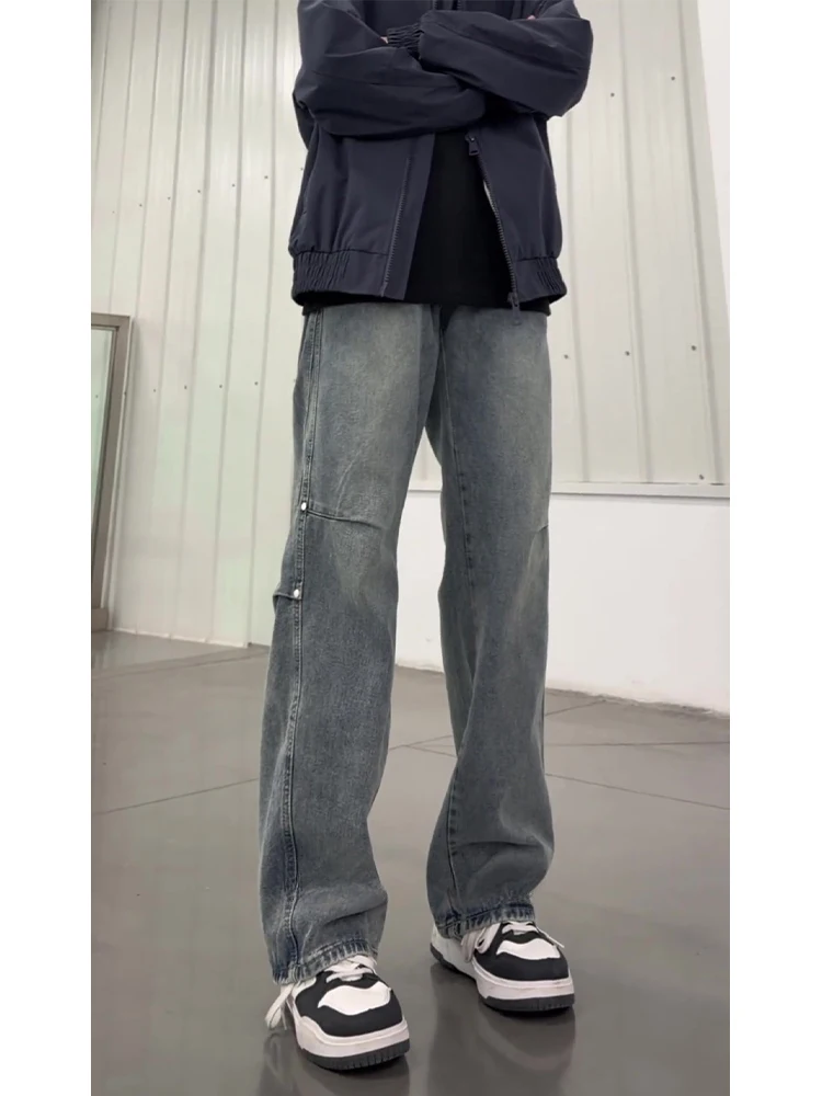 

Мужские джинсы American High Street: весенние, стильные, плиссированные, рабочие брюки, удлиняющие ноги, прямые, расклешенные