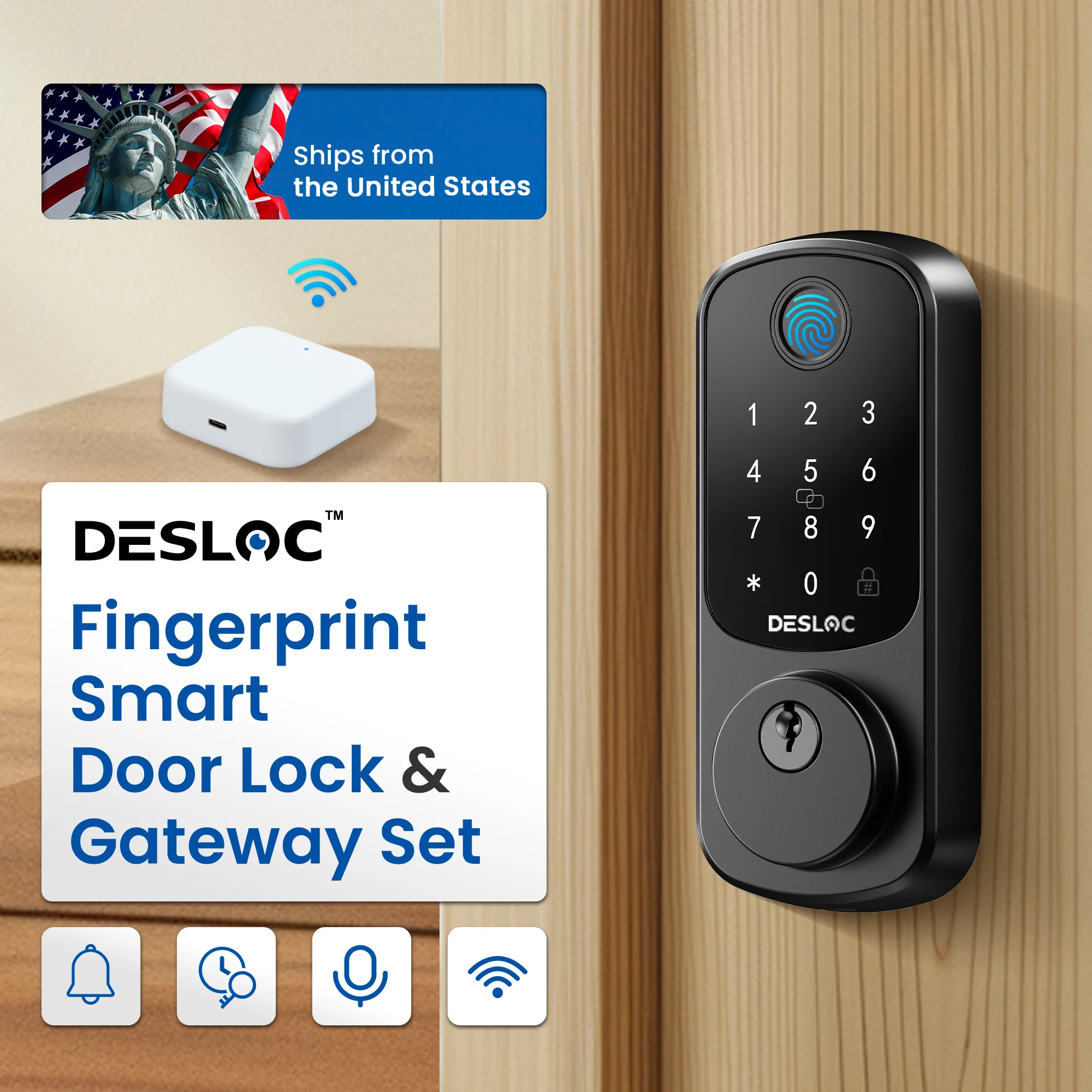 

DESLOC WiFi Smart Door Lock, Fingerprint Keyless Entry Door Lock, App Remote Control, Emergency Power Port,12 Months Battery