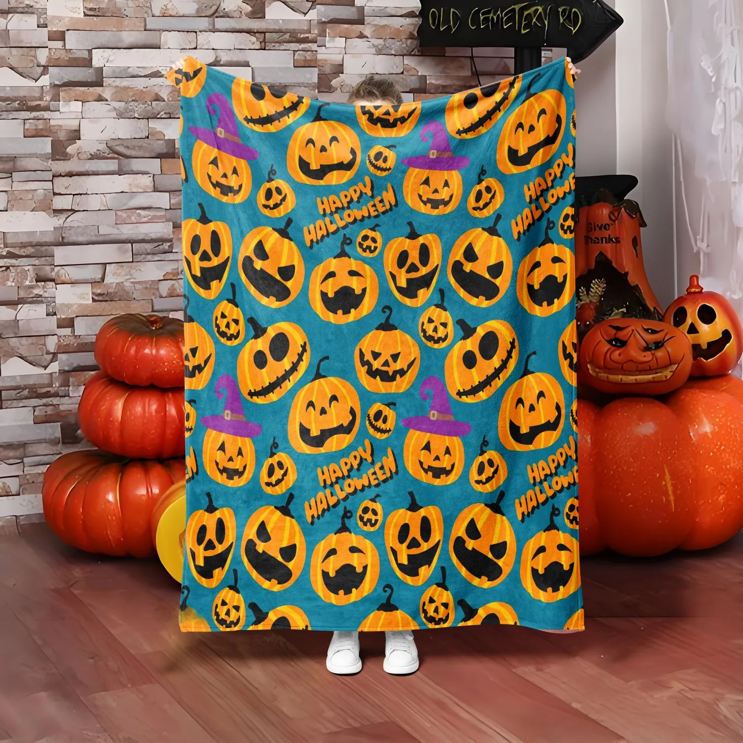 1 STÜCK Halloween-Thema Neues Design Kürbis-Schädel-Geist-Überwurfdecke Allerheiligen-Geschenke für Couch, Bett, Auto, Camping, alle Jahreszeiten