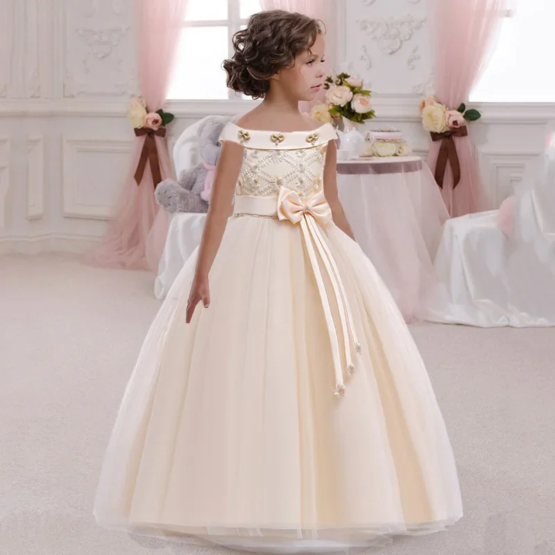 2024 Christmas Kids Princess Dress Girls Flower Ball Gown Baby Clothes Elegant Party Wedding Evening Costumes Children Vestidos