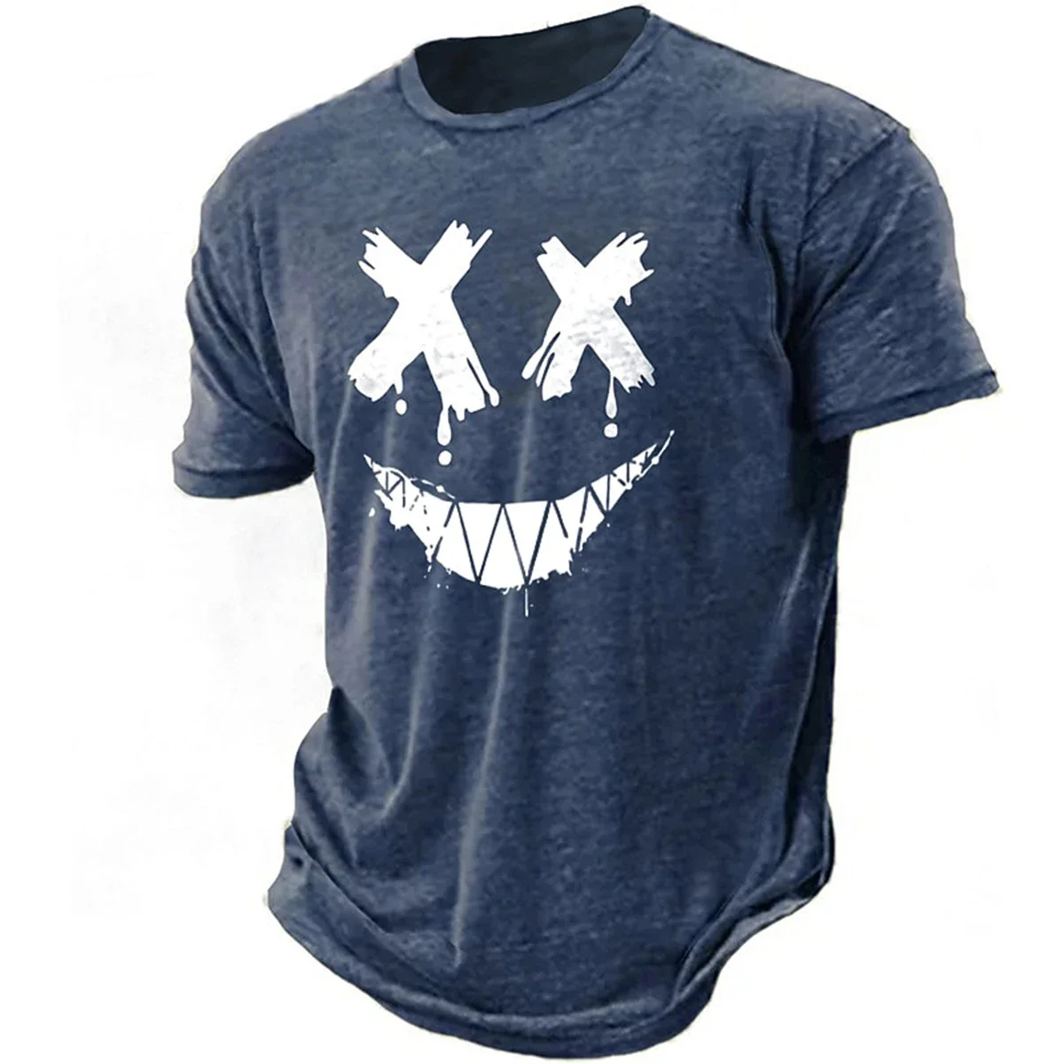 Men's 3D smiling T-shirt paired with high-definition humorous retro printed round neck short sleeved street fitness casual top