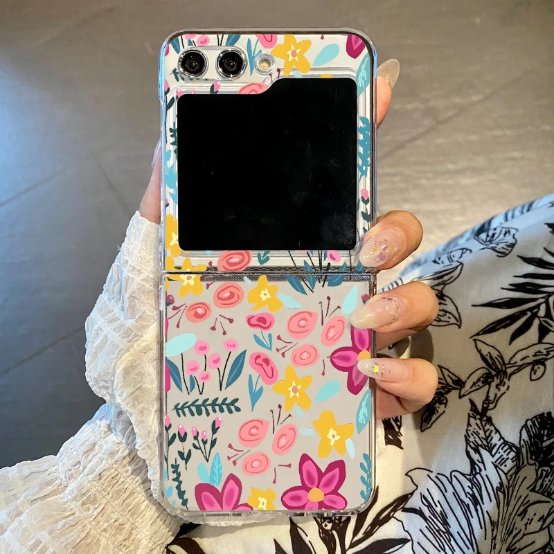 Für Samsung Galaxy Z Flip7 FE Flip5 Z Flip4 Z Flip6 Handyhülle Bunte Blumen Klare faltbare harte PC-Abdeckung für Samsung Z Flip 3