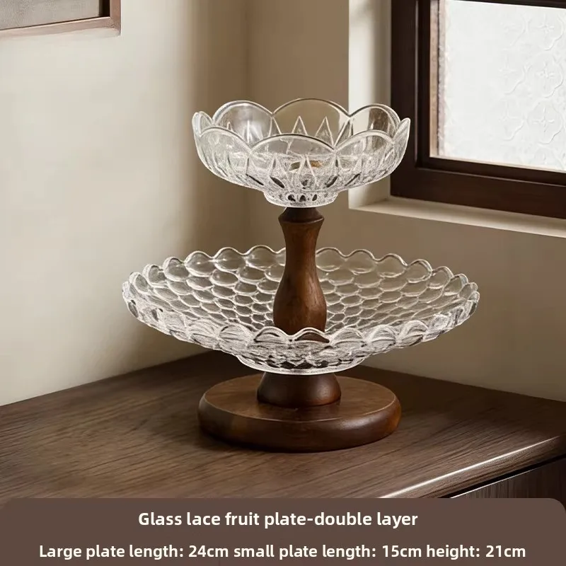Double-layer glass storage rack, home living room coffee table fruit rack, light luxury exquisite shelf ornament 5