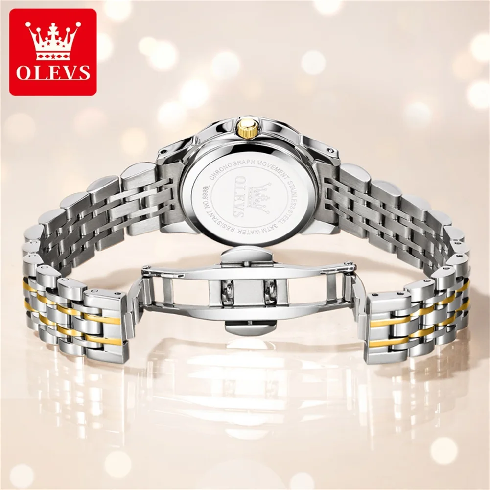 OLEVS 9998 Women Watch Luxury Original Quartz Fashion Brand Diamond Waterproof Luminous Wristwatch Calendar Window Elegance Design For Women