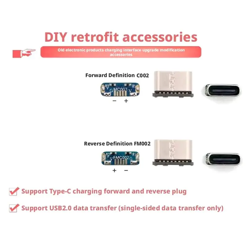 ABQU Micro USB to Type-C Adapter DIY Modification Accessories Upgrading Charging Port for Old Electronic Products FMC002 5Pcs