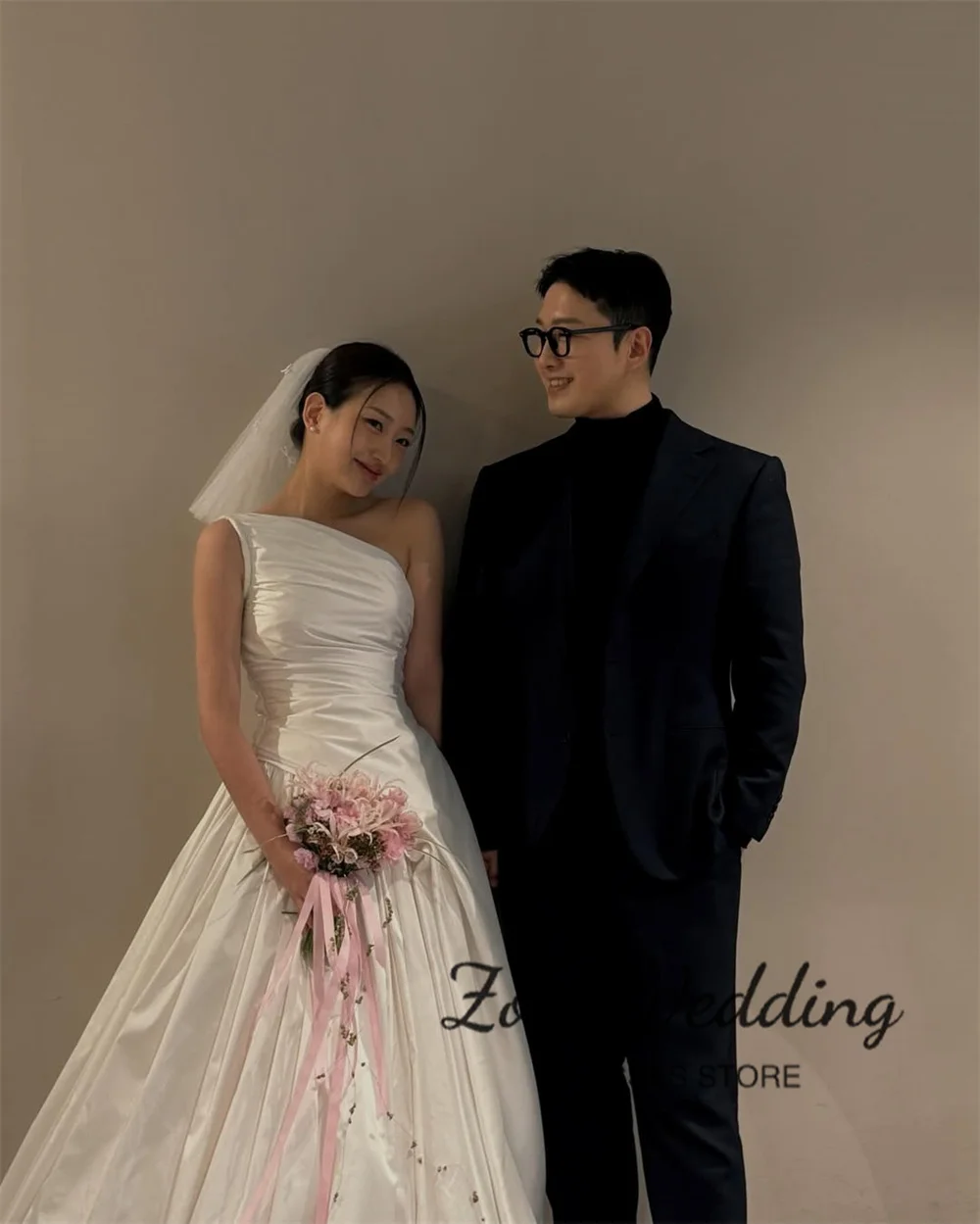 Zoci One Shoulder Korea Wedding Dresses Customized A-line Bridal Gown Korea Photo Shoot Dresses Party Gown