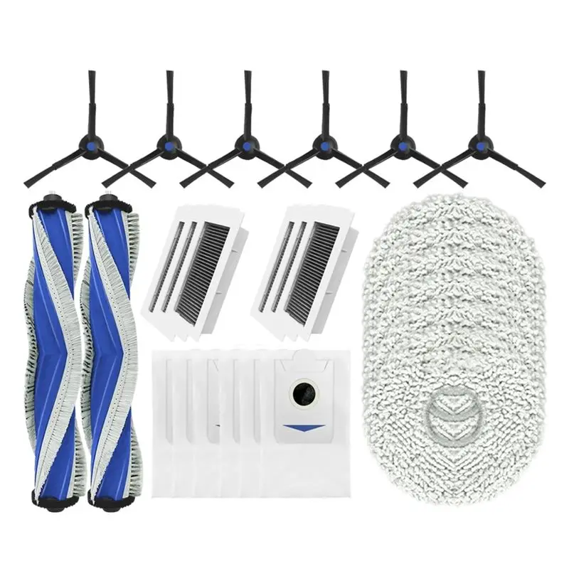 

Запасные части и аксессуары ABBK для Ecovacs X5 Pro / X5 Omni: основная и боковые щетки, HEPA-фильтр, салфетки для влажной уборки, мешки для сбора пыли.