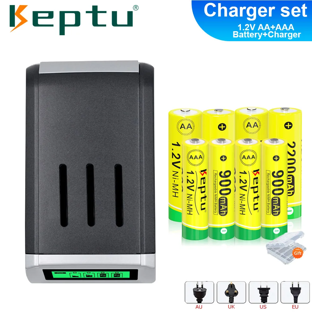 

KEPTU NIMH AA+AAA rechargeable battery 1.2V AA 2200mAh AAA 3a 900mAh batteries aa aaa and Smart LCD Charger for 1.2V nimh AA/AAA