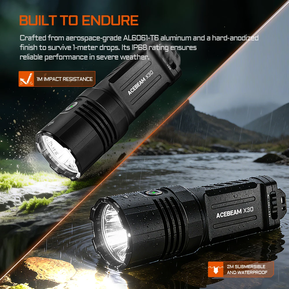 ACEBEAM タクティカル懐中電灯 X30 USB C 充電出力 CREE XHP70.2 LED